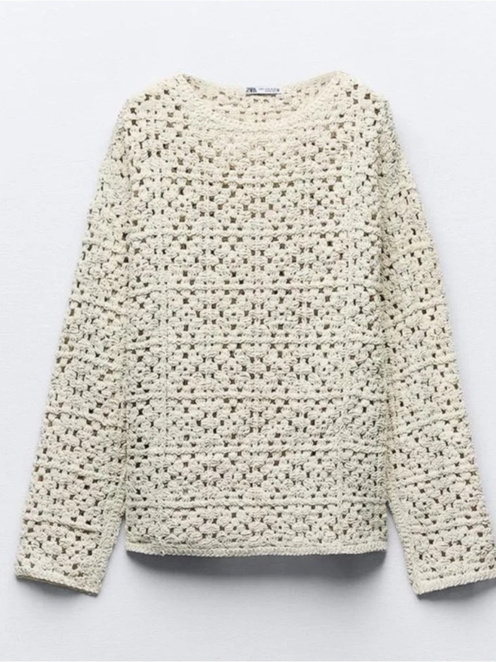 Zara crochet knit cream sweater pullover ladies size M NWT